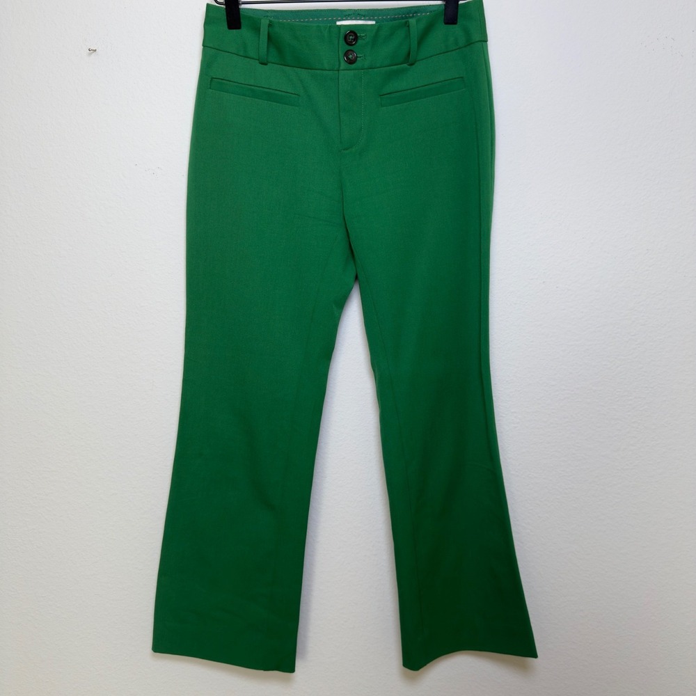 Anthropologie The Essential Crop Flare Pants 0 Kelly Green Trouser Office - Picture 2 of 9